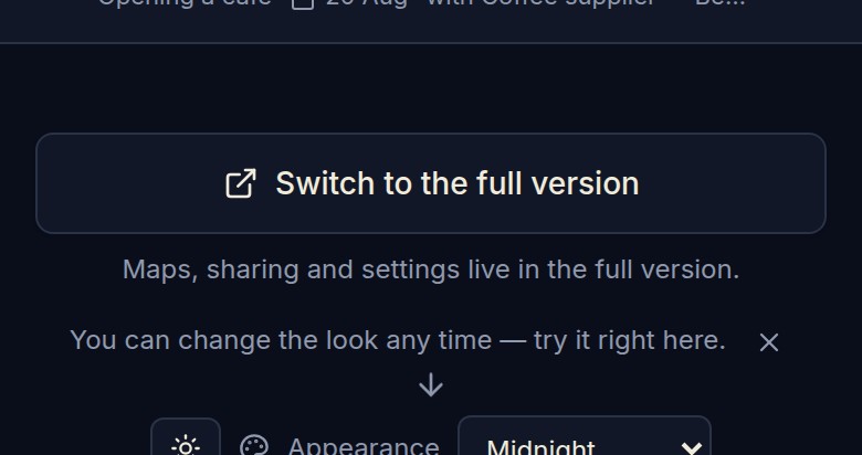The simplified view's footer with the skin picker and the Switch to the full version button