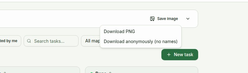 The opened Save image menu: Download PNG, Download anonymously, Share, Share anonymously