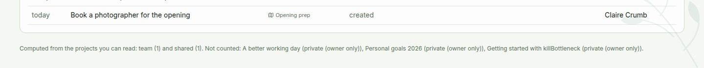 The footer of the Organization page: Computed from the projects you can read: team and shared; Not counted: private (owner only)