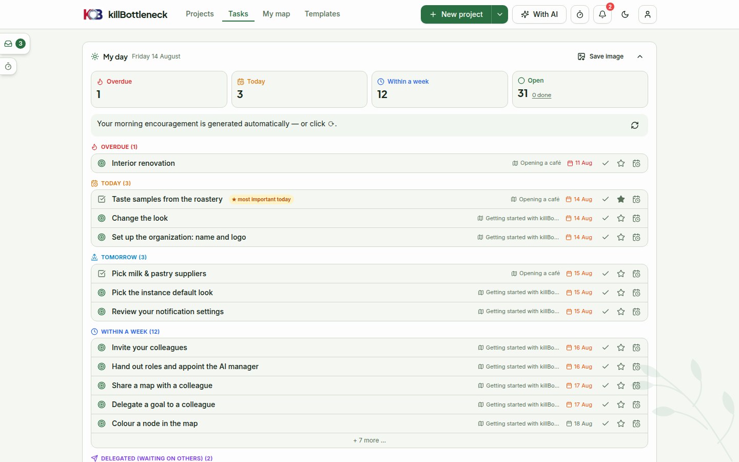 The task detail dialog: status, deadline, assignee, recurrence and subtasks