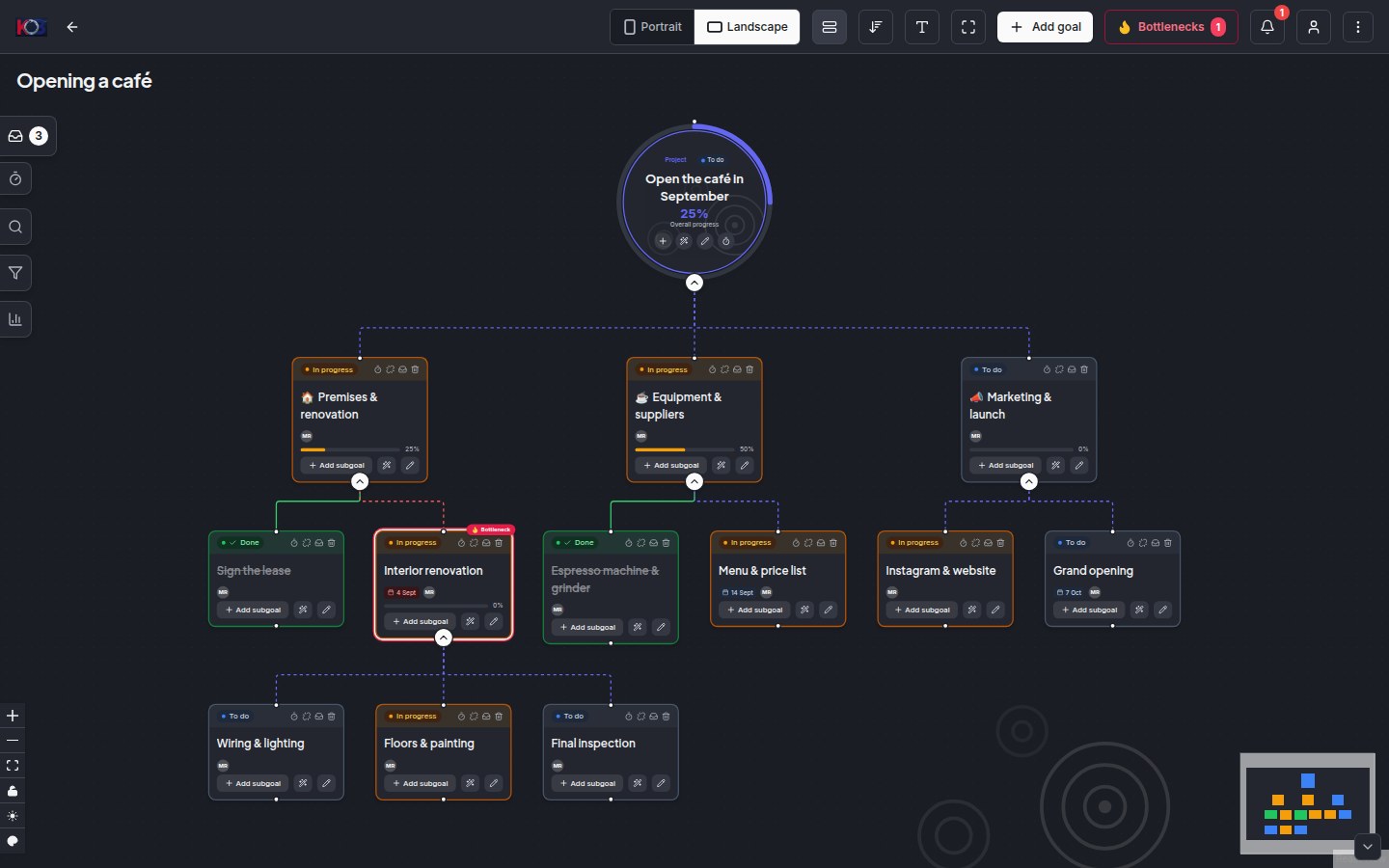 The real map in the skin Indigo, dark mode