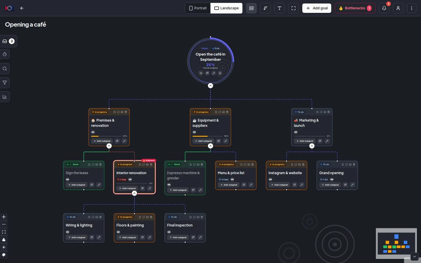 The real map in the skin Indigo, dark mode