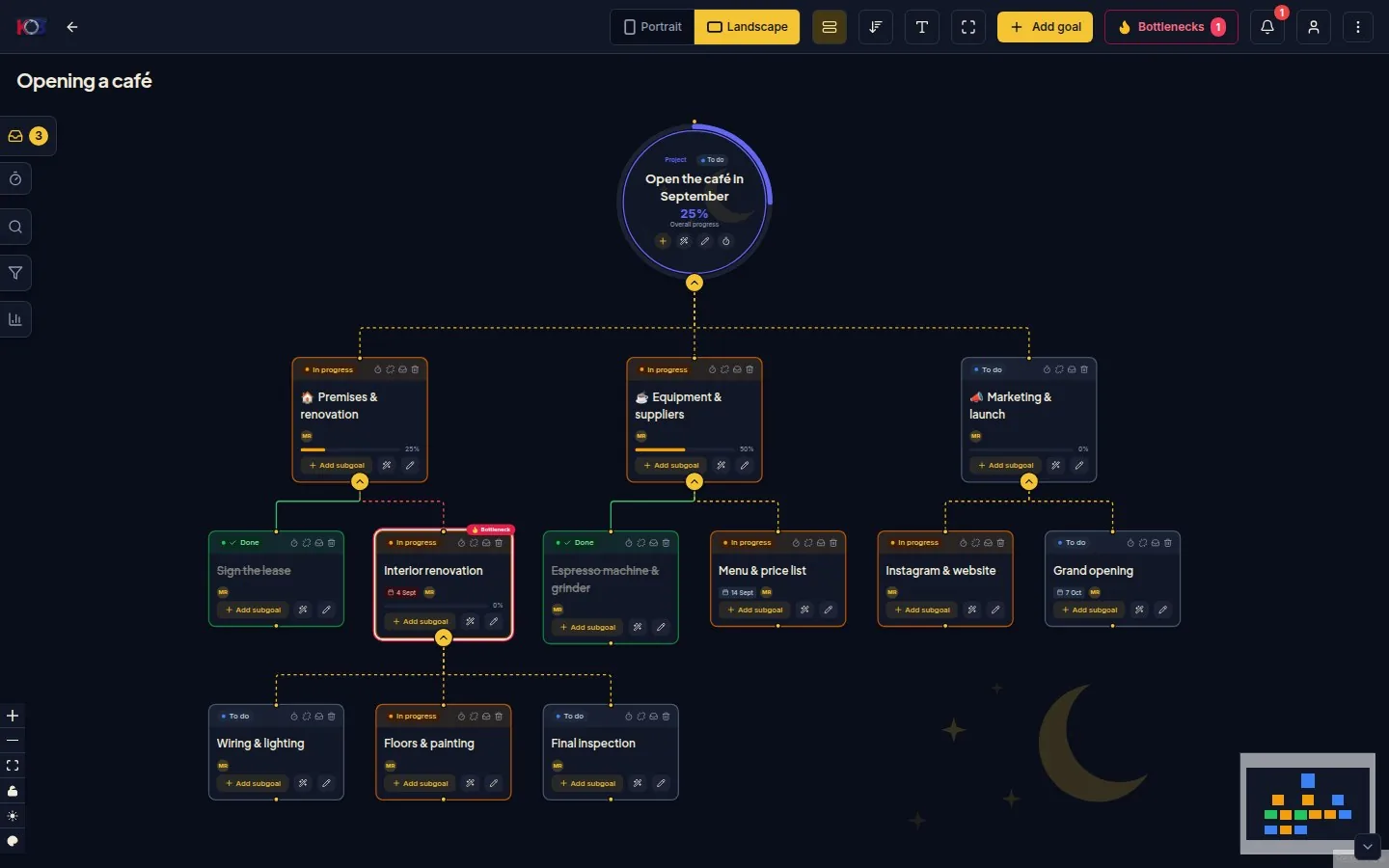 The real map in the skin Midnight, dark mode